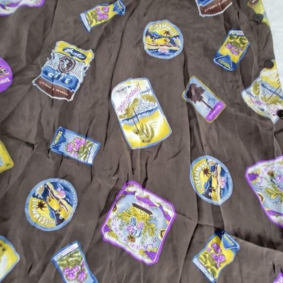 Vintage Dana B & Karen Womens 100% Silk Printed Midi Skirt Size 8 Brown Buttons - Picture 8 of 9